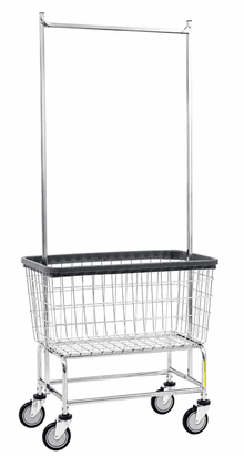 Large Capacity Laundry Cart w/ Double Pole Rack