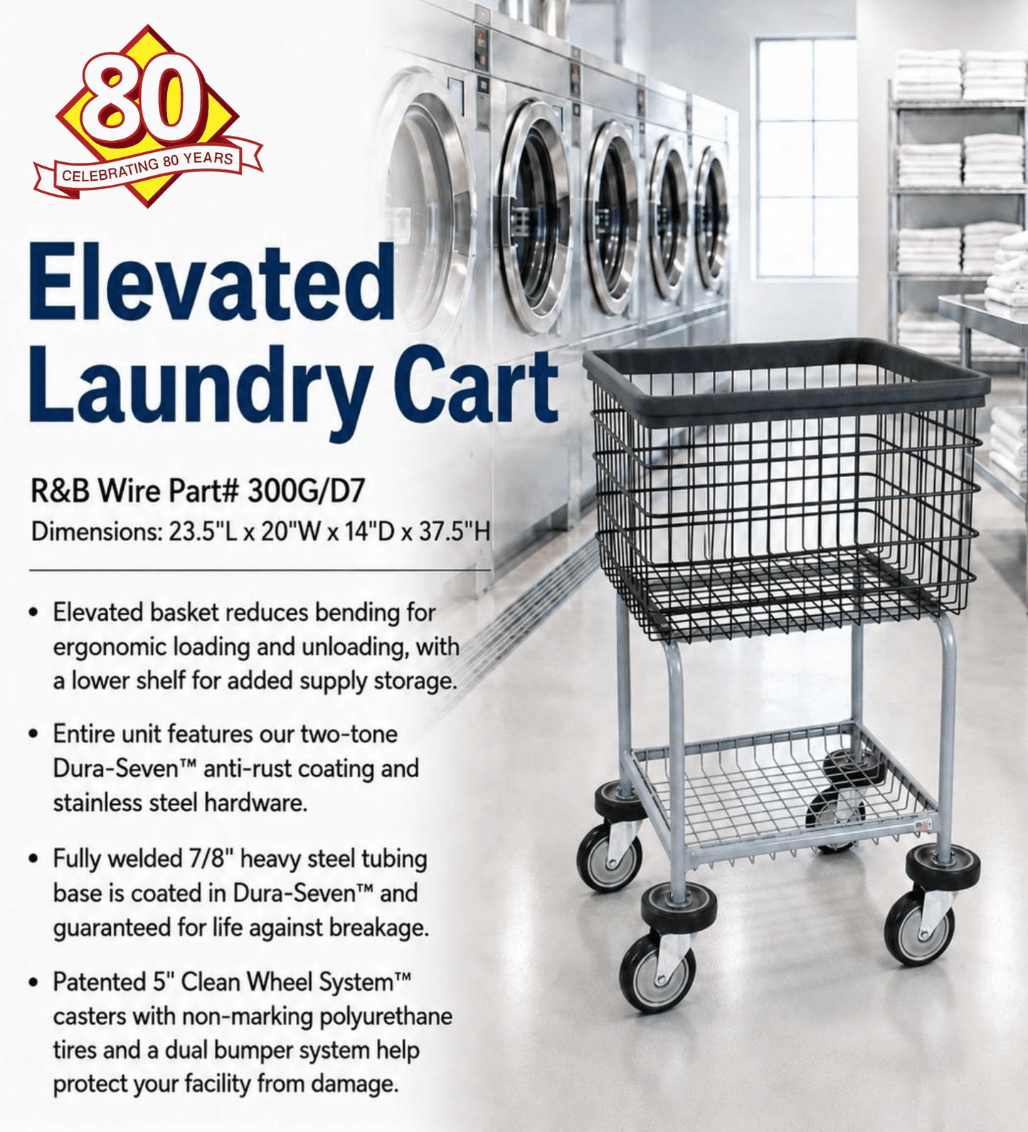 Elevated Laundry Cart with Dura-Seven™ Anti-Rust Coating