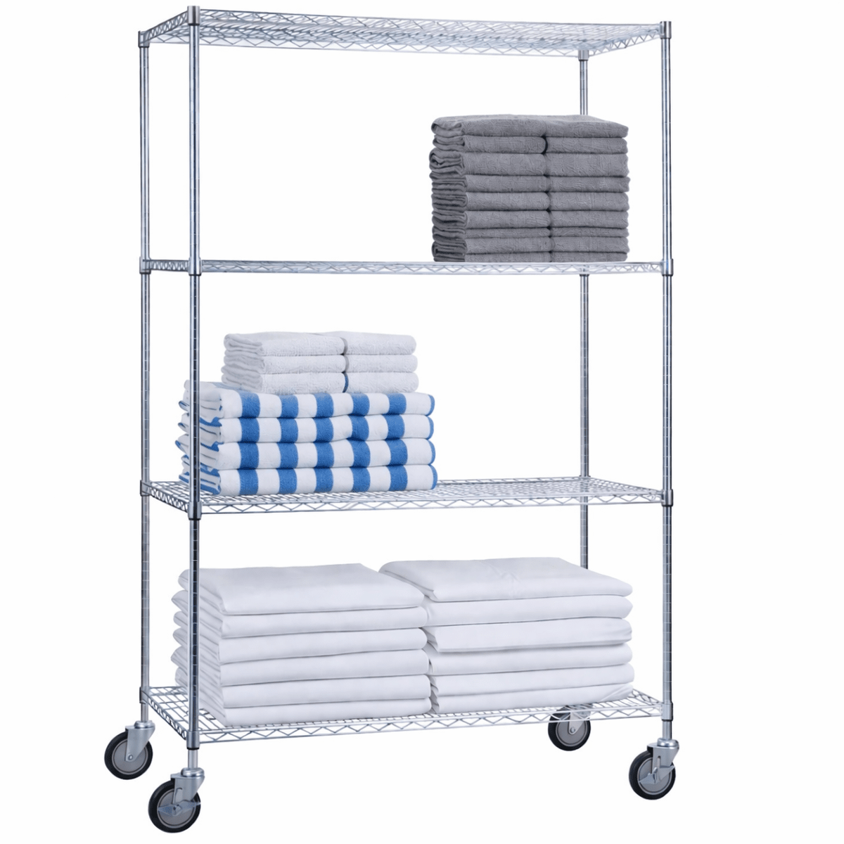 Rolling Wire Shelving Cart 18 x 48 x 68 With Wire Shelves - (62"ht. Poles)