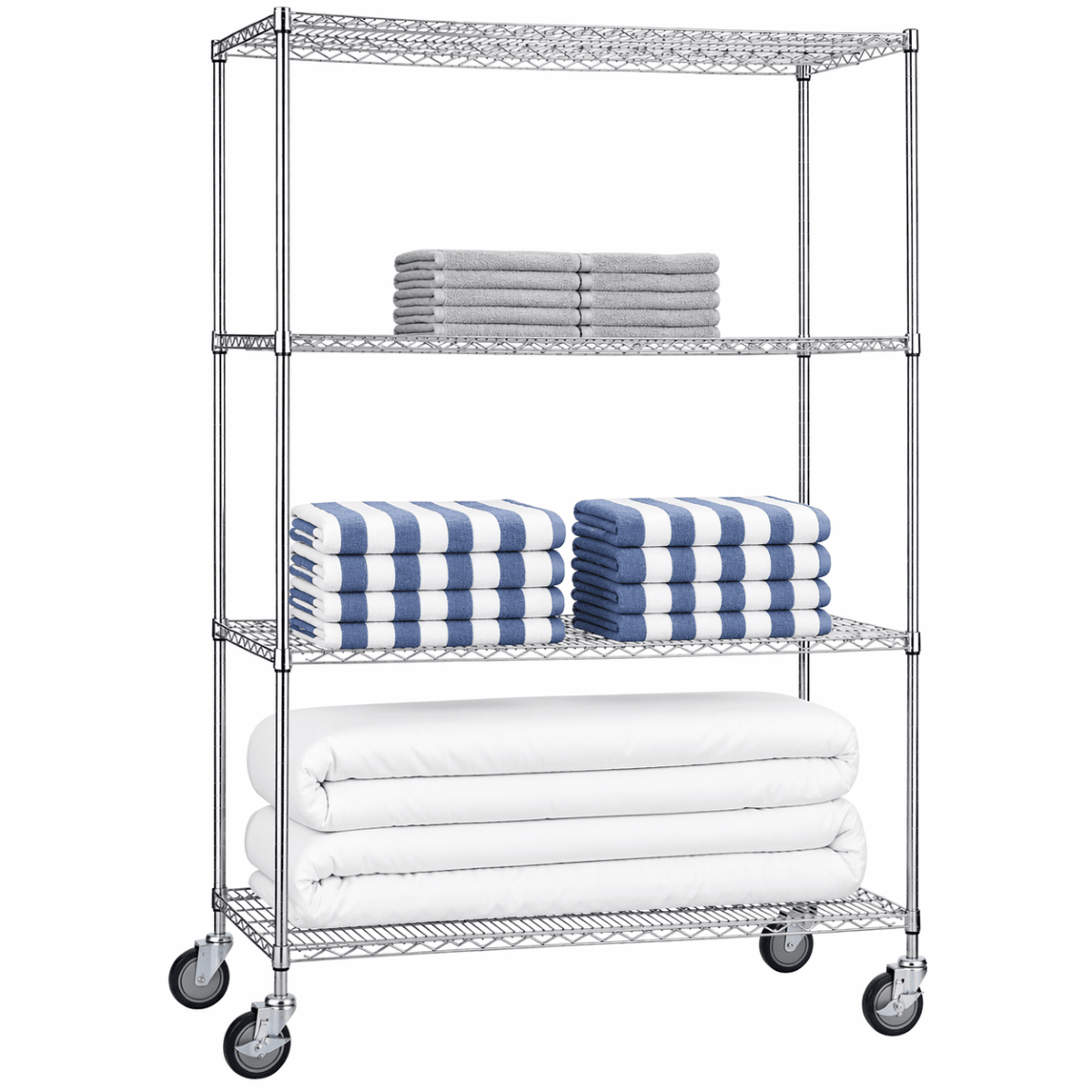Rolling Wire Shelving Cart 18 x 48 x 68 With Wire Shelves - (62"ht. Poles)