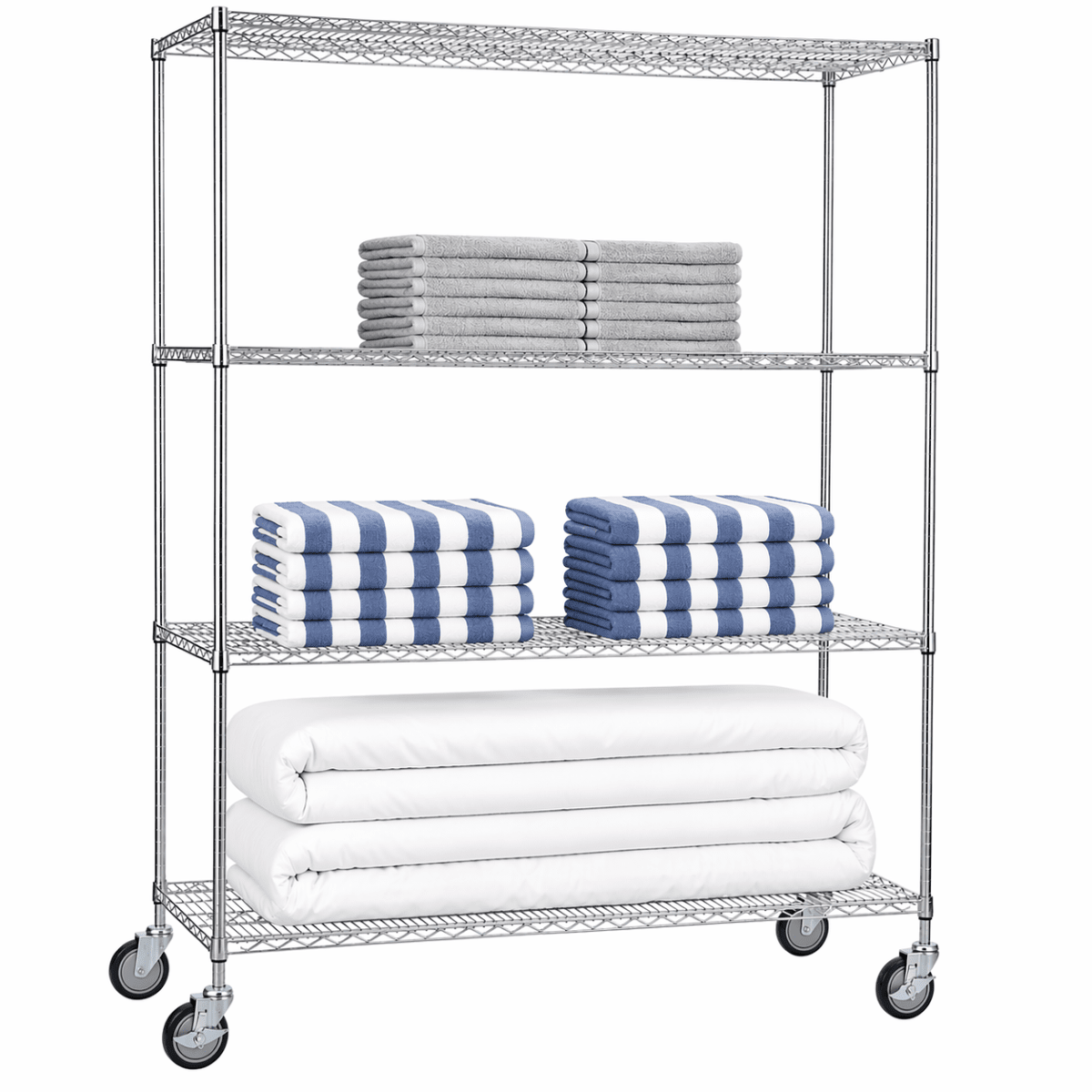 Rolling Wire Shelving Cart 18 x 60 x 78 With Wire Shelves - (72"ht. Poles)
