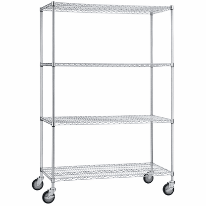 Rolling Wire Shelving Cart 18 x 48 x 68 With Wire Shelves - (62"ht. Poles)