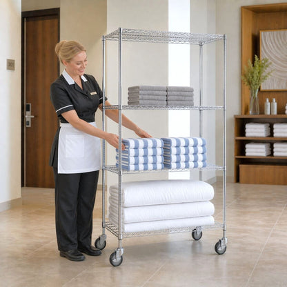 Rolling Wire Shelving Cart 18 x 48 x 68 With Wire Shelves - (62"ht. Poles)