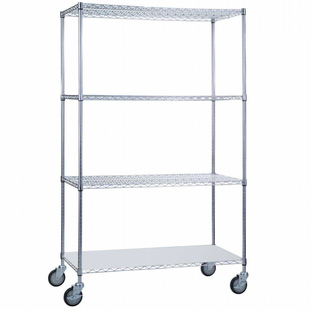 Rolling Wire Shelving Cart 24 x 36 x 68 With Solid Bottom - SHORT